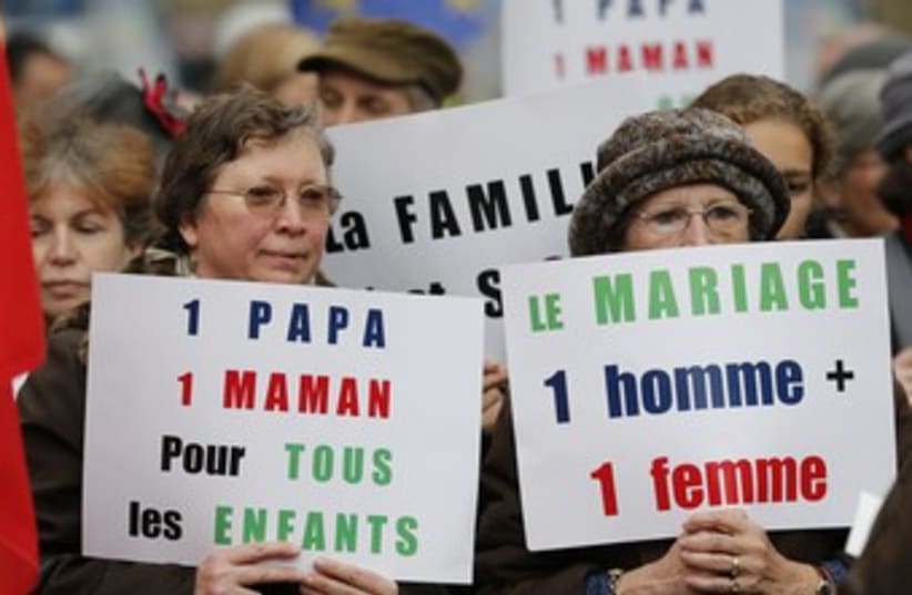 French protests against same-sex marriage 370 (photo credit: REUTERS/Christian Hartmann)