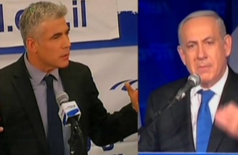 Netanyahu and Lapid post-election broadcast 370 (photo credit: Screen shot)