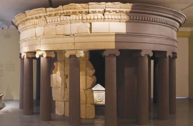 Renovating Herod’s tomb (photo credit: Eli Pozner)