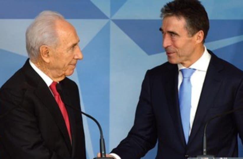 Peres and Rasmussen 370 (photo credit: Moshe Milner/GPO)