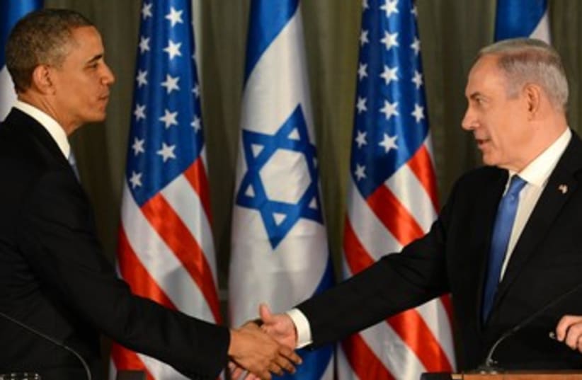 Obama and Netanyahu shake hands 390 (photo credit: Koby Gideon/GPO)