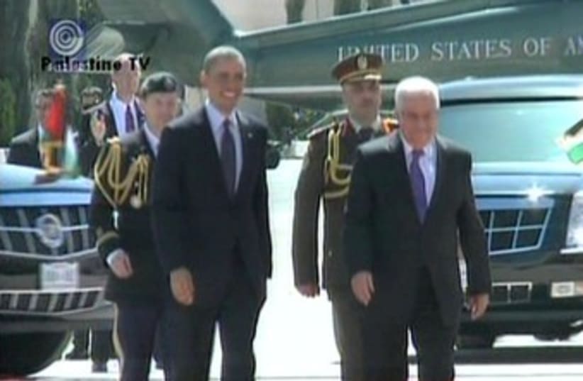 Obama and Abbas (photo credit: Screenshot Channel 1)
