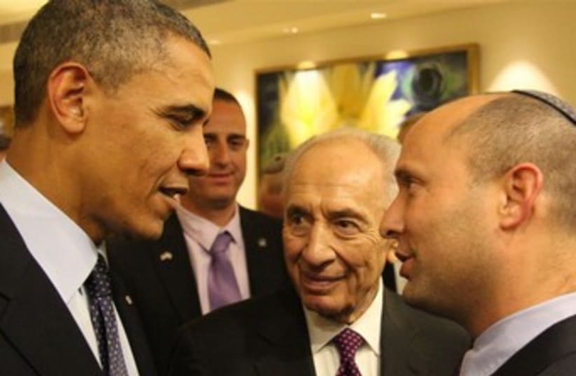 Bennett, Peres and Obama 370 (photo credit: Yosef Avi Yair)