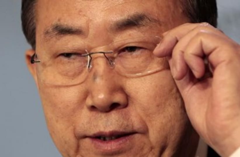 Ban Ki moon *concerned, thinking* 370 (photo credit: REUTERS/Albert Gea)