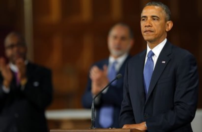 Obama at Boston memorial 370 (photo credit: REUTERS/Brian Snyder)