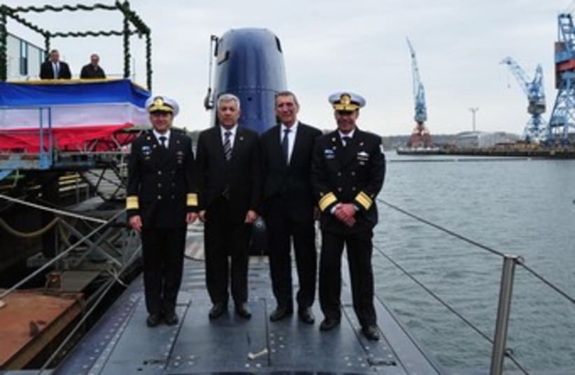 Dolphin submarine unveiled in Germany 370 (photo credit: Defense Ministry)