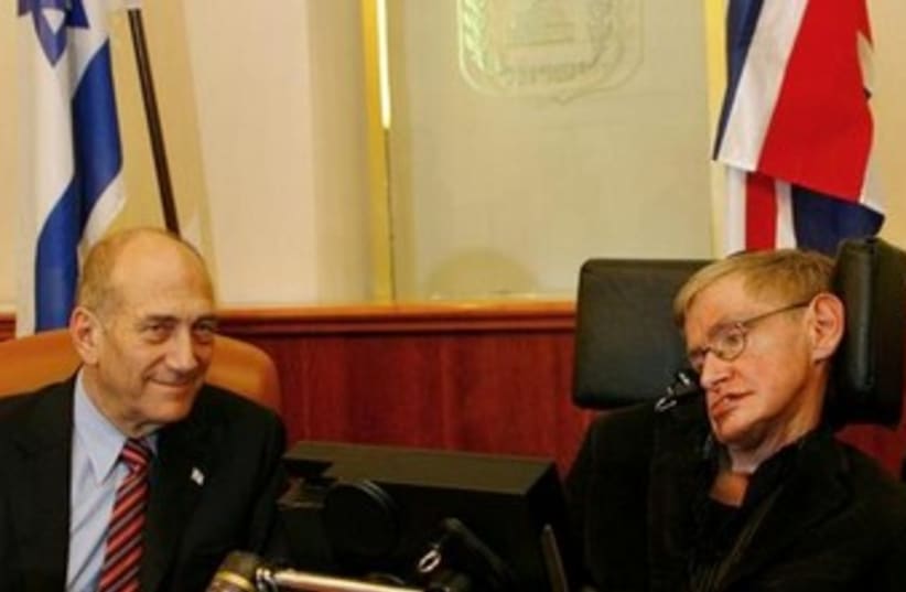 Olmert and Hawking in Israel 2006 370 (photo credit: REUTERS/Ronen Zvulun)