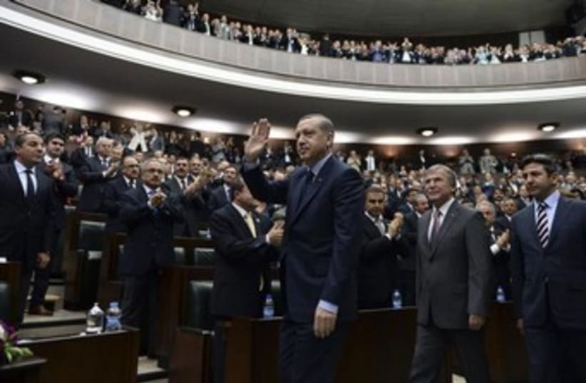 erdogan waves at turkish parliament 370 (photo credit: REUTERS)