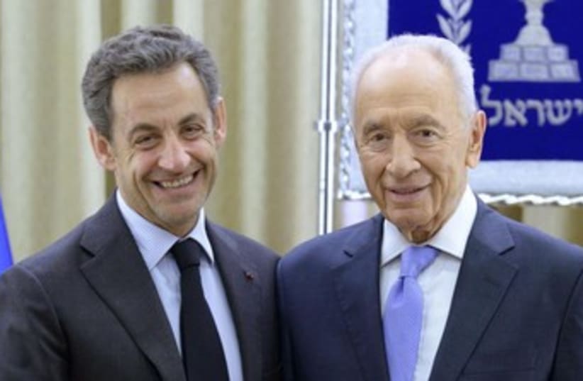 Former French President Nicolas Sarkozy, President Peres 370 (photo credit: Mark Neiman/GPO)