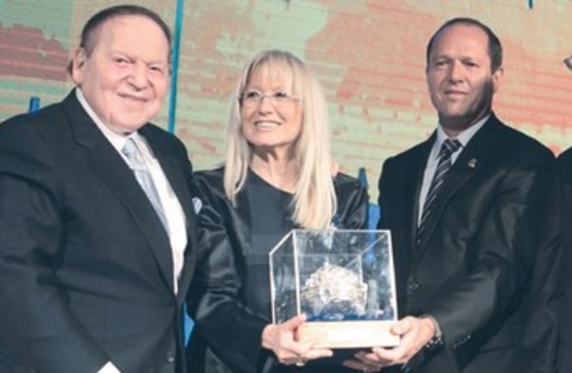Sheldon Adelson with wife & Nir Barkat 370 (photo credit: Michal Fattal)