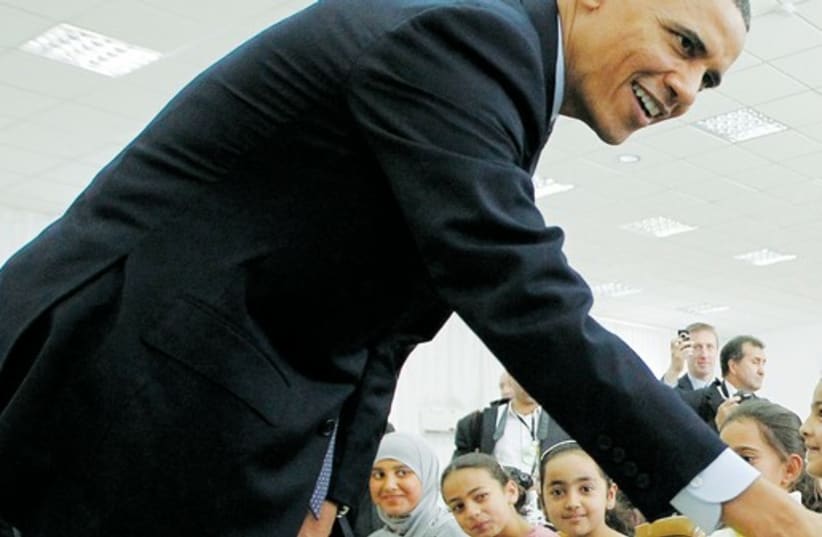 Obama meets with Palestinian children in Ramallah 521 (photo credit: REUTERS)