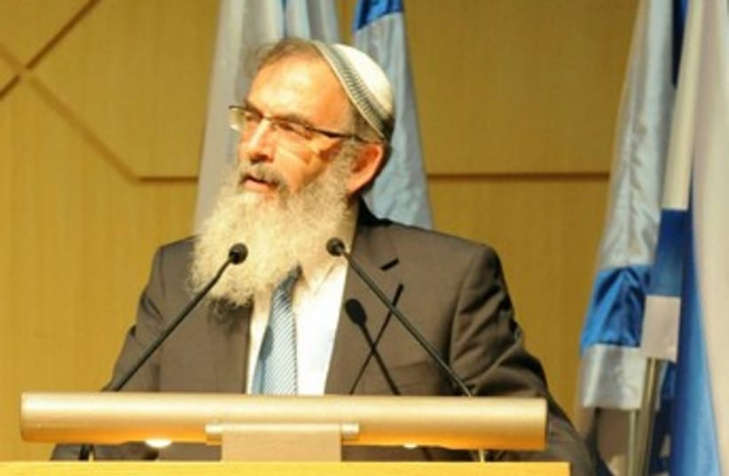 Rabbi David Stav speaking at Knesset 370 (photo credit: Avi Friedman)