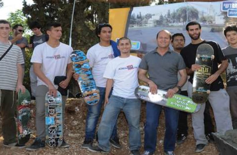 Mayor Nir Barkat laid the cornerstone for the Skate Park (photo credit: Courtesy Jerusalem Municipality)