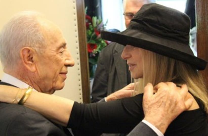 President Shimon Peres and Barbra Streisand (photo credit: Yosef Avi Yair Angel)