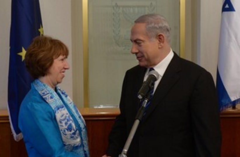 Ashton and Netanyahu shake hands 370 (photo credit: Courtesy - GPO)