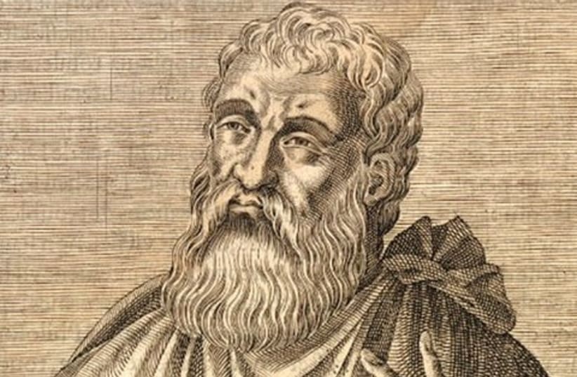 An engraving of Justin Martyr by André Thévet in 1854 (photo credit: Wikimedia Commons)