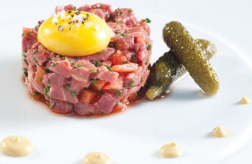 Meat Tartar with Pickled Watermelon (photo credit: Boaz Lavi)
