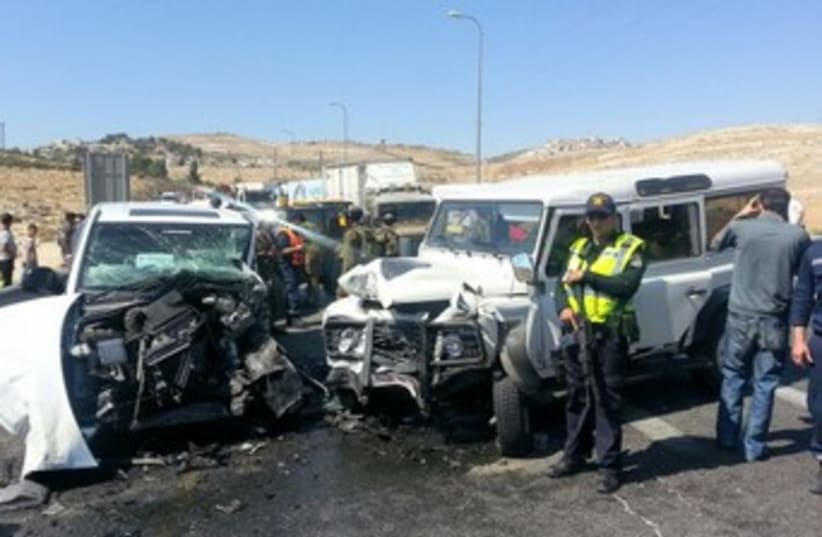 Rami Hamdallah security car crash (photo credit: Courtesy West Bank police.)