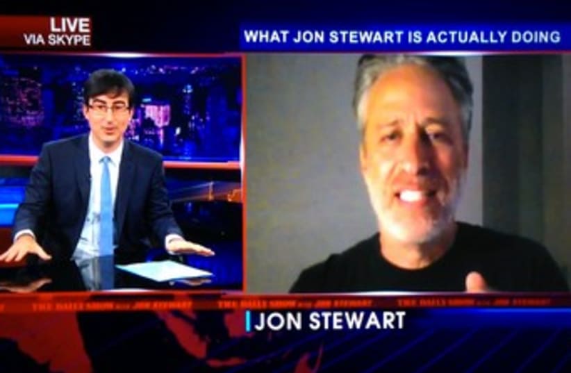Jon Stewart Skype (photo credit: JTA)