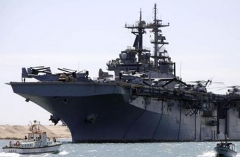 The USS Kearsarge as it sails through the Suez canal 370 (photo credit: REUTERS/Stringer)