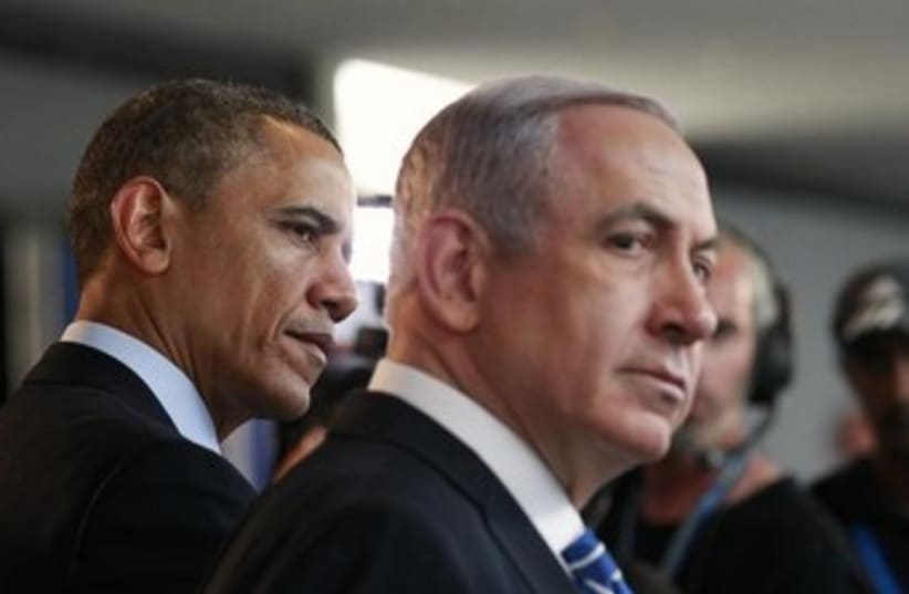 Netanyahu and Obama looking same direction 370 (photo credit: REUTERS)