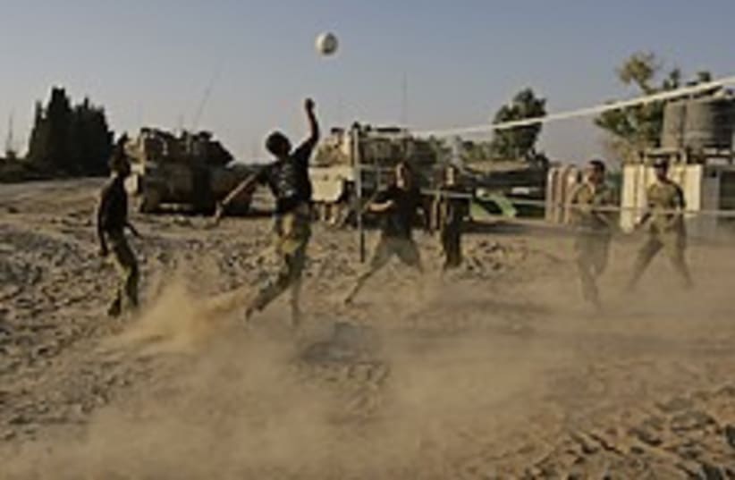 IDF troops volleyball  (photo credit: AP)