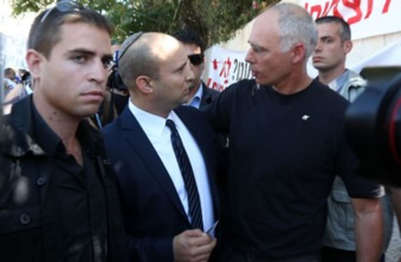 Naftali Bennett at protest (photo credit: Marc Israel Sellem/The Jerusalem Post)
