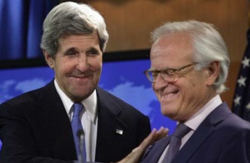 US Secretary of State John Kerry and Martin Indyk 370 (photo credit: Reuters)