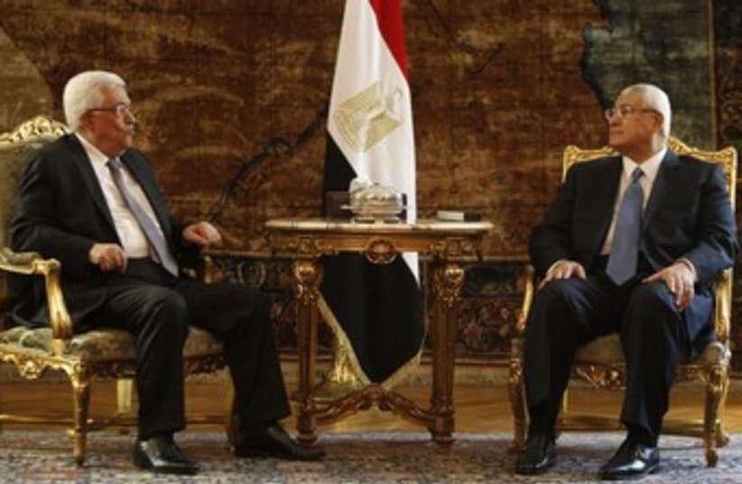 Adli Mansour and Mahmoud Abbas 370 (photo credit: REUTERS/Amr Abdallah Dals)