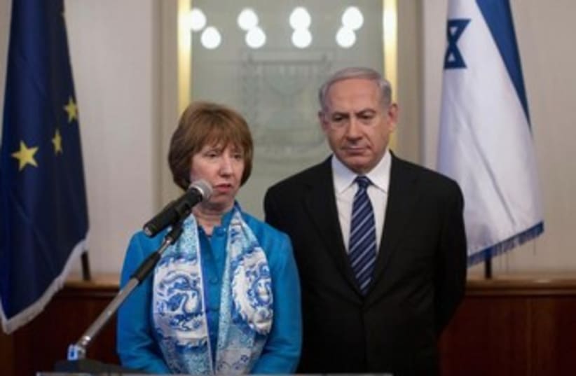 Netanyahu and Ashton looking sullen 370 (photo credit: REUTERS/Abir Sultan/Pool )