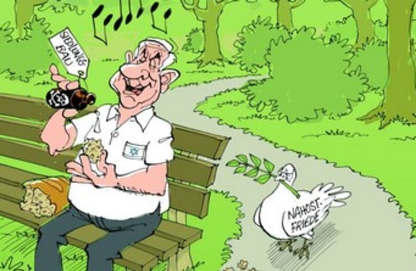Cartoon of Netanyahu poisoning peace process 370 (photo credit: 'Stuttgarter Zeitung'.)