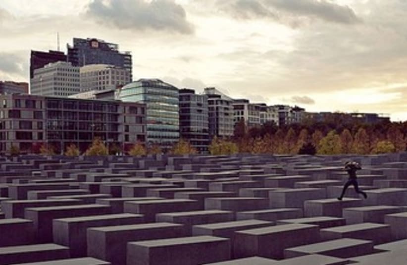 Memorial to the Murdered Jews of Europe in Berlin 370 (photo credit: Photomontage from Wikipedia via Mosaic Magazine)