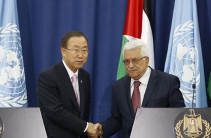 Abbas and Ban Ki-moon 370 (photo credit: REUTERS)