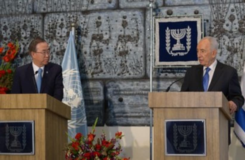 Ban Ki-moon and Shimon Peres 2 370 (photo credit: President's Press Office)