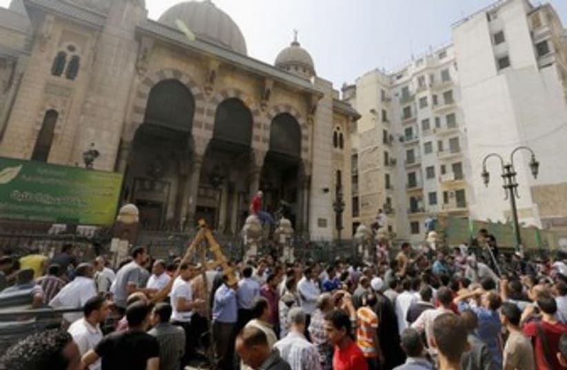 Anti-Morsi protesters gather near Al-Fath mosque in Cairo 37 (photo credit: Reuters)