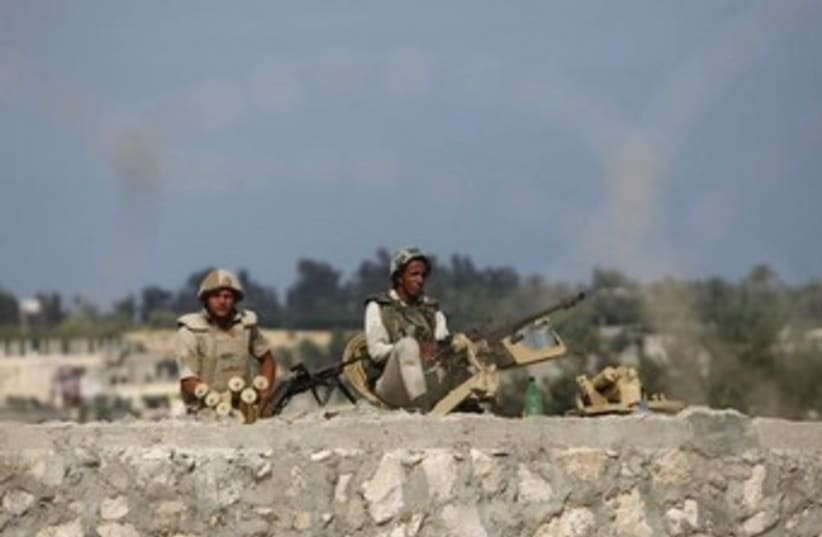 Egyptian soldiers keep guard in Sinai 370 (photo credit: REUTERS)