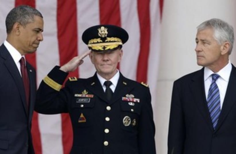 Obama, Dempsey and Hagel 370 (photo credit: REUTERS)