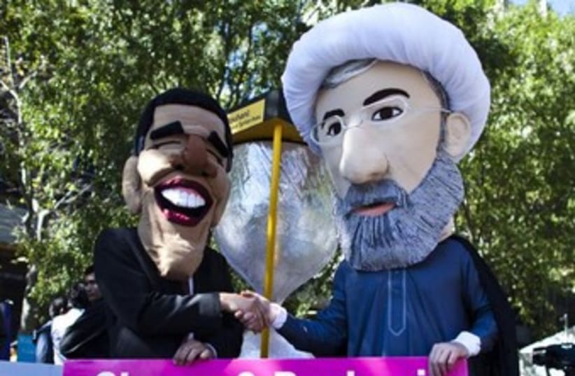 Obama and Rouhani puppets UN 370 (photo credit: REUTERS)
