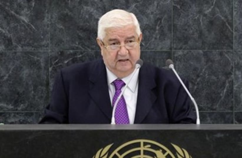 Syrian Foreign Minister Walid al-Moualem addresses un 370 (photo credit: REUTERS)