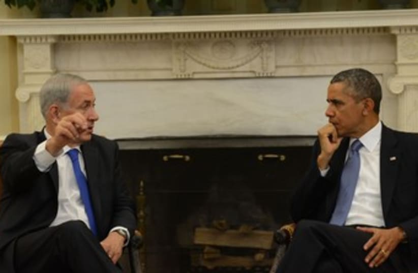 Netanyahu and Obama at Oval Office 370 (photo credit: Koby Gideon/GPO)