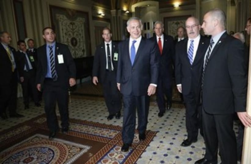 Netanyahu arrives at the UN (photo credit: Reuters)