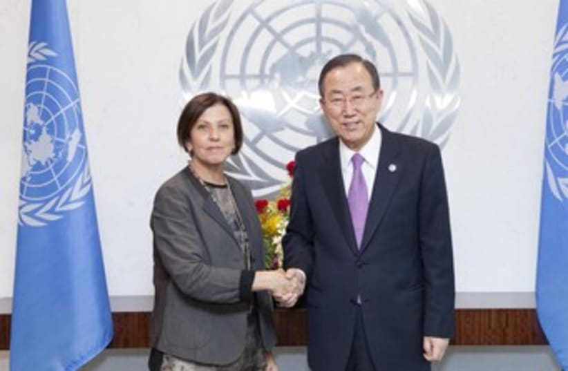 Zahav Gal-On and Ban Ki-moon 370 (photo credit: UN Secretary-General's Office)