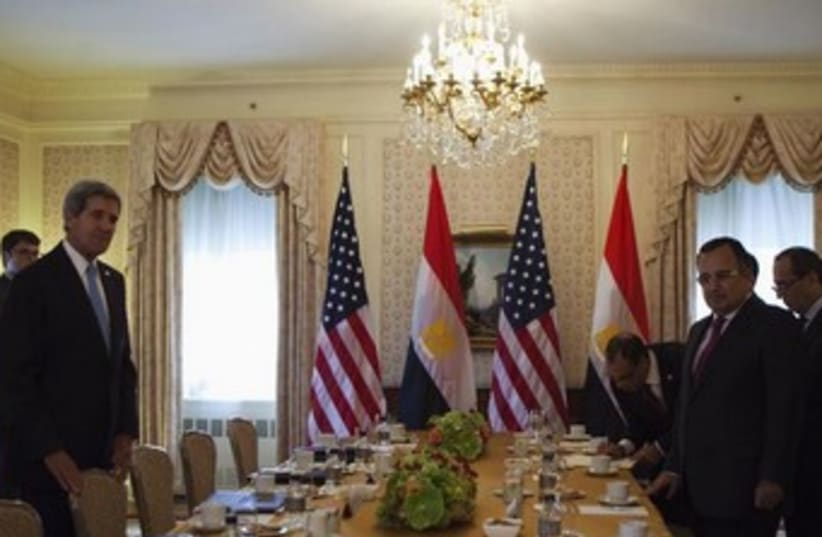 Egypt's FM Nabil Fahmy and John Kerry 370 (photo credit: REUTERS/Eduardo Muno)