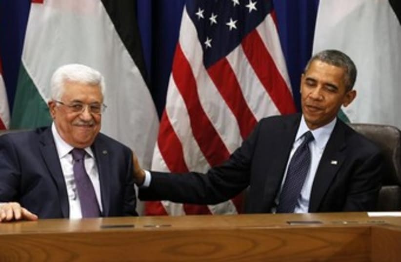 Mahmoud Abbas and Barack Obama 370 (photo credit: REUTERS/Kevin Lamarque)