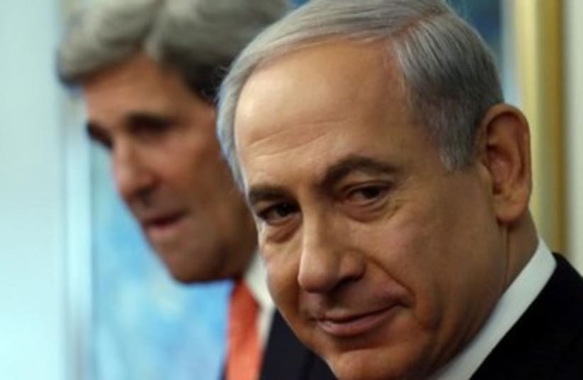 Kerry and Bibi (photo credit: Reuters)