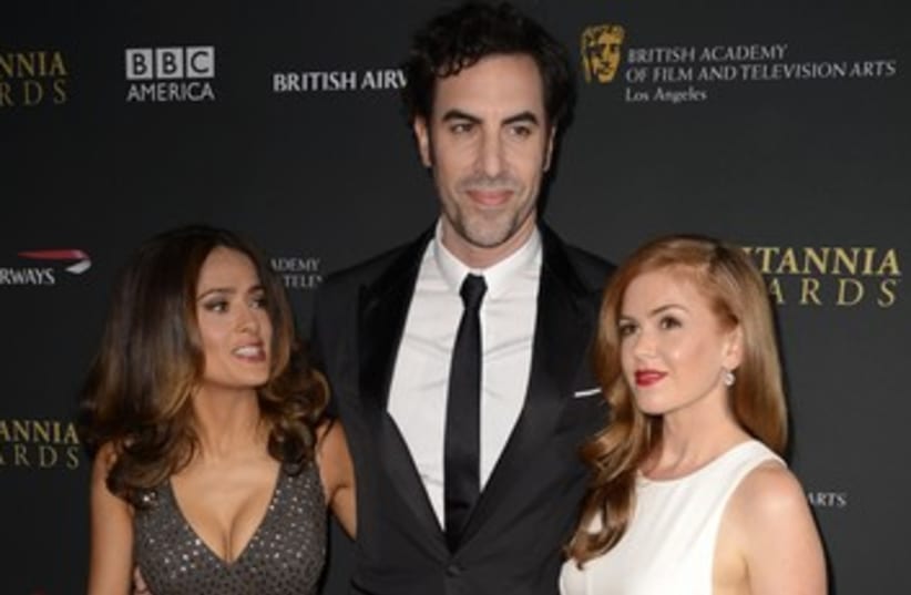 Salma Hayek, Sacha Baron Cohen and Isla Fisher at BAFTAs 370 (photo credit: REUTERS)