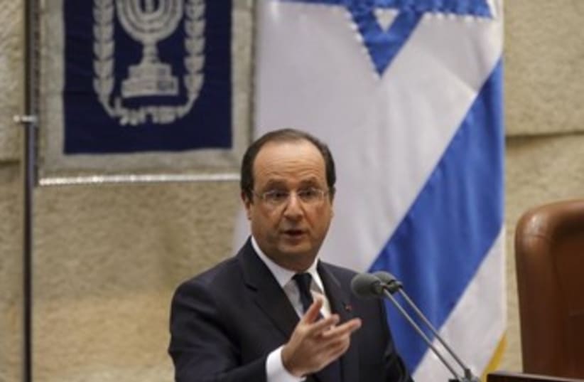 Hollande speech at Knesset (photo credit: REUTERS/Philippe Wojazer)