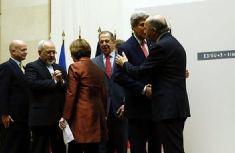 Iran nuclear talks in Geneva November 4, 2013 370 (photo credit: REUTERS/Denis Balibouse )