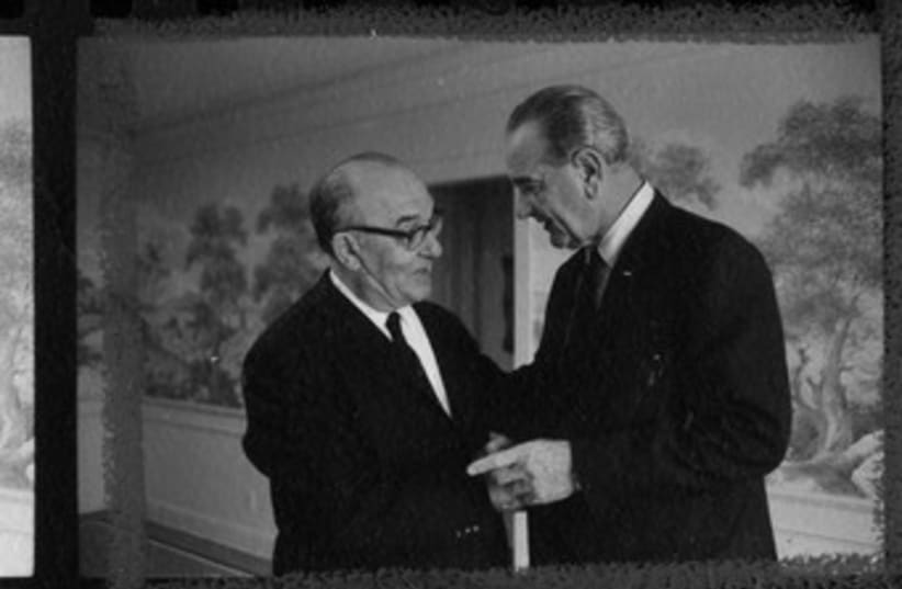 Levi Eshkol and Lyndon Johnson 370 (photo credit: Lyndon B. Johnson Library)