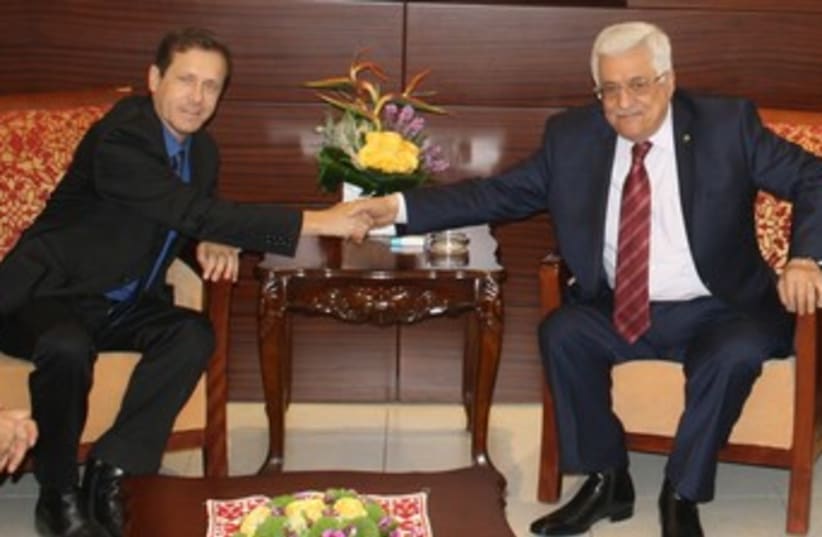 Herzog and Abbas 370 (photo credit: Ran Aharon)